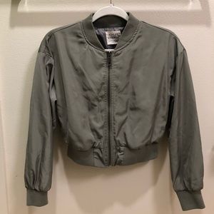 Olive Green Cropped Bomber Jacket
